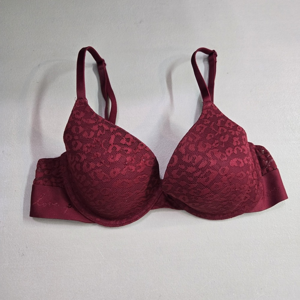 PINK Women Bra‎ 34B Burgundy Animal Love Pink T Shirt Underwired Lace read